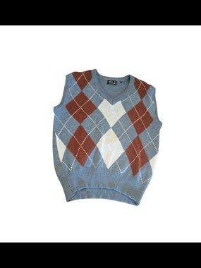 EUC VTG Sutton Place Mens Small Argyle Sweater Vest Orange Blue White